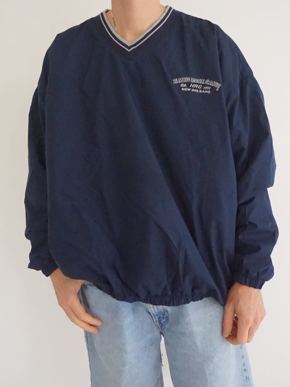 Vintage Hard Rock Cafe Navy Blue New Orleans Embroidered Athletic Windbreaker XL